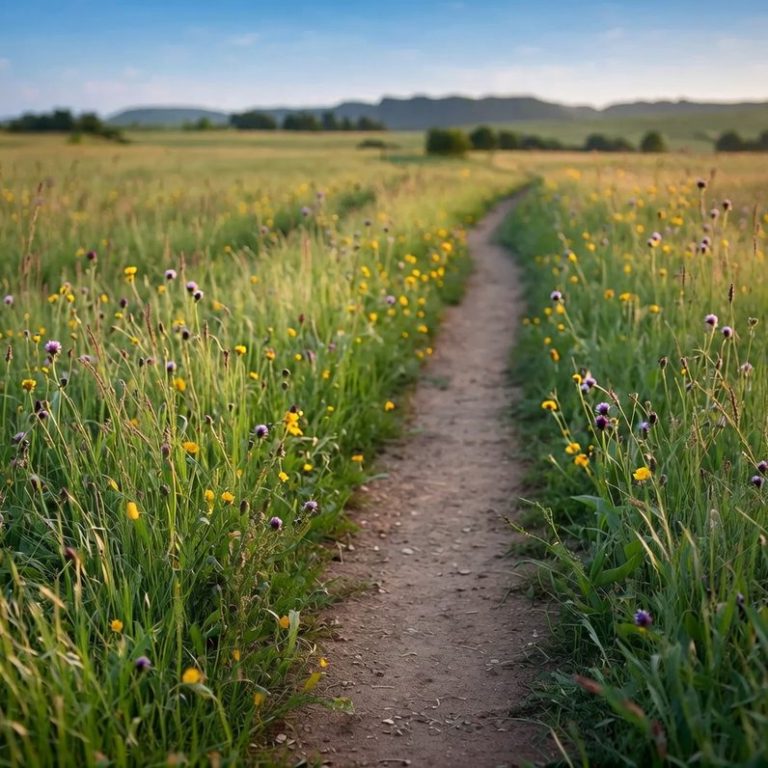 Clear path through a summer meadow.